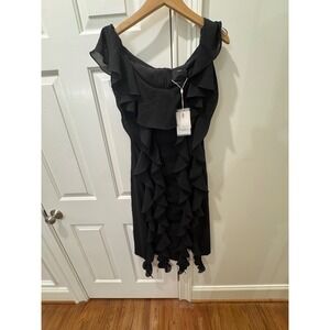 C/MEO COLLECTIVE Women Black Ruffle Off Shoulder Cocktail Dress Size L NWT